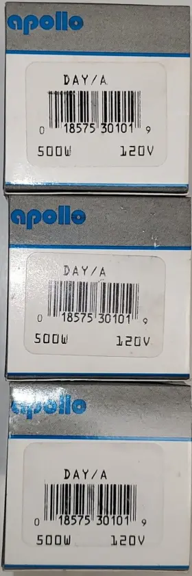 Apollo 018575301019 Lot Of 3 120v 500 Watt Day/a Day/dak Projection Lamps