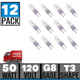 327833 Ge 12pk Halogen Bulb 50 Watts 120 Volt G8 Base T3 Clear Each Shipped Free