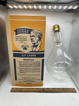 Ge Fg-52104 Thomas Edison G-e Lamp 120v 1000w Vintage 12 Inch Tall Made In Usa 1879