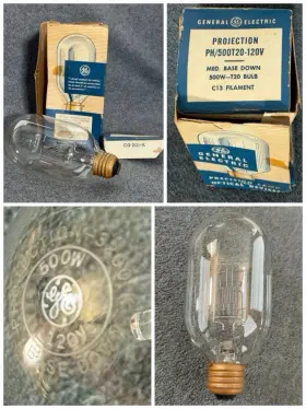 500t20-120v Ge Ph/500t20-120v Vintage Nos General Electric 500w-t20 120v Projection Light Bulb Lamp - Works