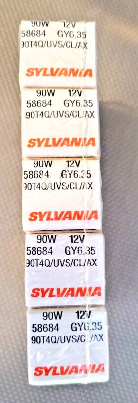 Sylvania Osram Gy6.35 58684 5 Nos 90w 12v 90t4q/uvs/cl/ax Free Usps Shipping