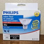 Pack Of New Philips Indoor/outdoor Flood 50W MR16 GU5.3 Base 12V Light Bulbs Open. Price: $20.00.