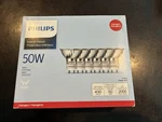 Philips GU10 Indoor Flood Light Bulb, 6-PACK, 50W, 120V, 430 Lumens, MR16 Open. Price: $21.00.